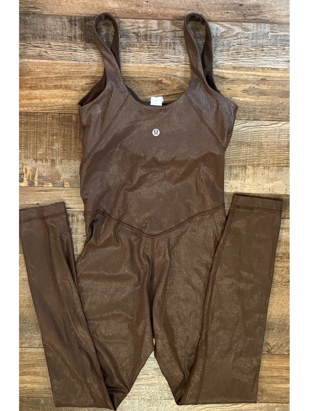 Lululemon Align Ribbed Bodysuit Shine Espresso Foil Jumpsuit Size 2